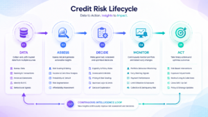 Credit Risk Software: Features, Benefits & How It Supports Modern Lending 1 Credit risk software lifecycle from data and risk assessment through decisioning, monitoring and action
